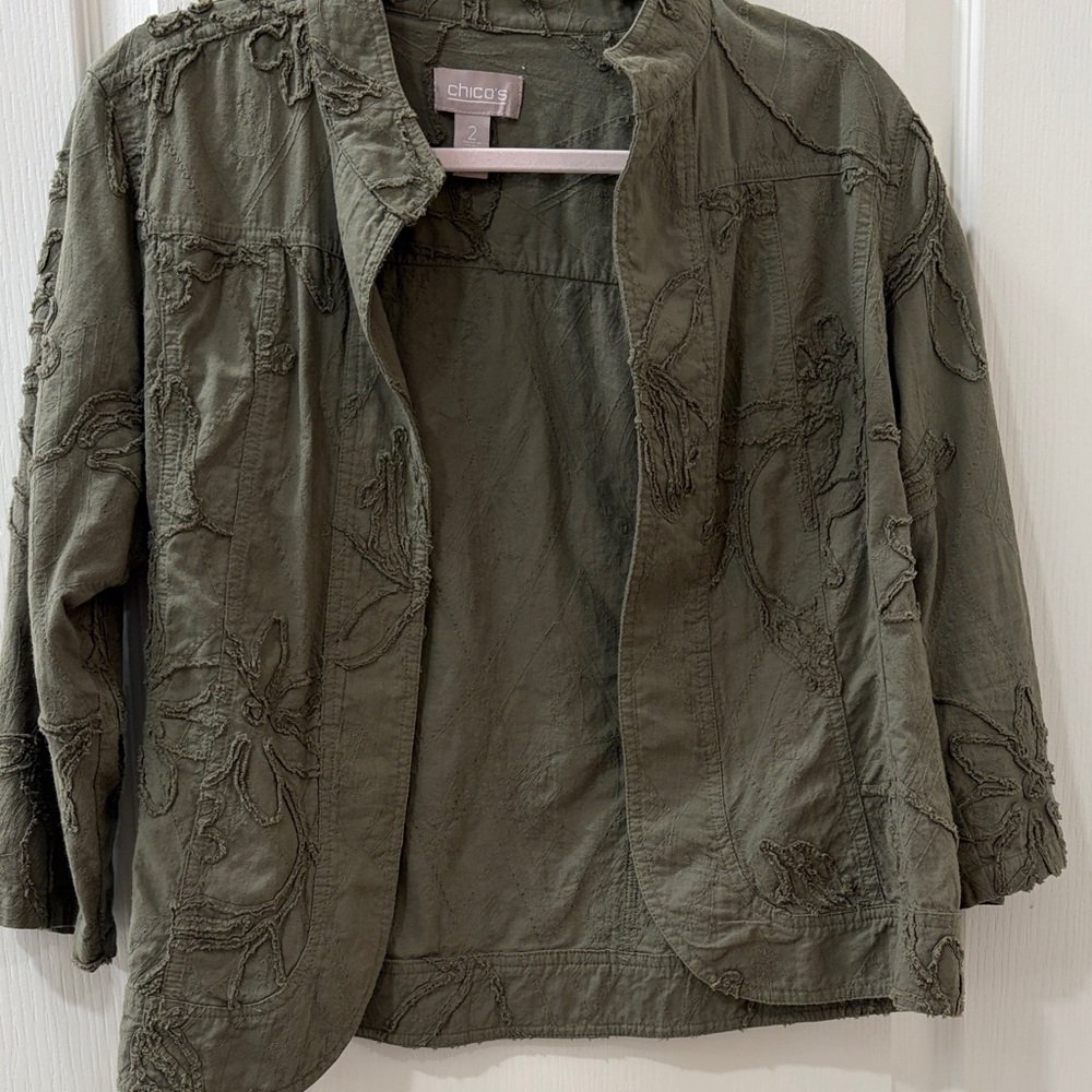 Chico's Khaki Floral Textured Blazer